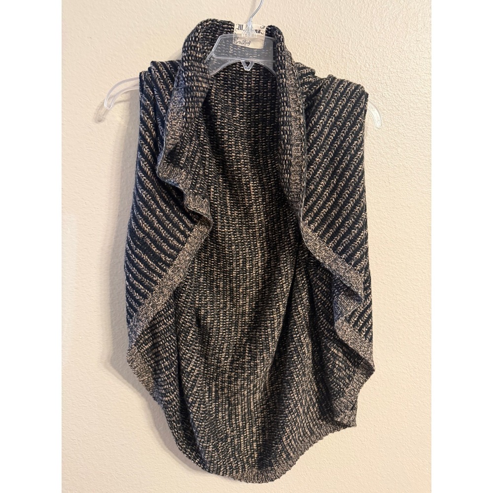 M. Rena Black Tan Marled Knit Open Front Drape Vest J3854 Small